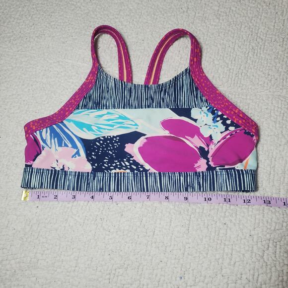 Athleta Girl Paradise Splash Bikini Swim Top Girls Size L /12 Purple Blue Floral - Picture 6 of 9